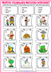 Months ESL Vocabulary Matching Exercise Worksheet For Kids
