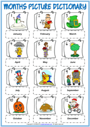 Months ESL Printable Picture Dictionary Worksheet For Kids