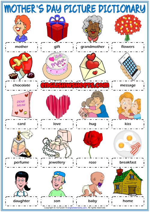 Mother's Day ESL Picture Dictionary Worksheet For Kids