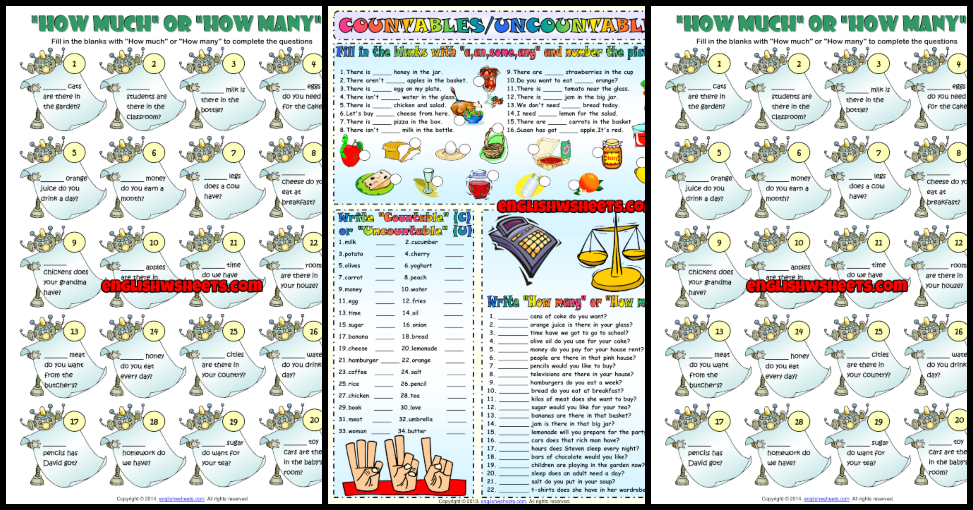 Much - Many Exercises, Free Printable Much - Many ESL Worksheets -  EngWorksheets