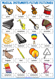 Musical Instruments ESL Picture Dictionary Worksheet For Kids
