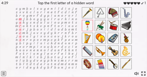 Musical Instruments ESL Interactive Wordsearch Puzzle