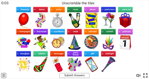 New Year's Eve ESL Interactive Unscramble Worksheet