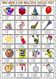 New Year's Eve ESL Printable Multiple Choice Test For Kids