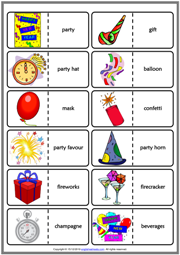 New Year's Eve ESL Printable Dominoes Game For Kids