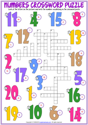 Numbers ESL Printable Crossword Puzzle Worksheet for Kids