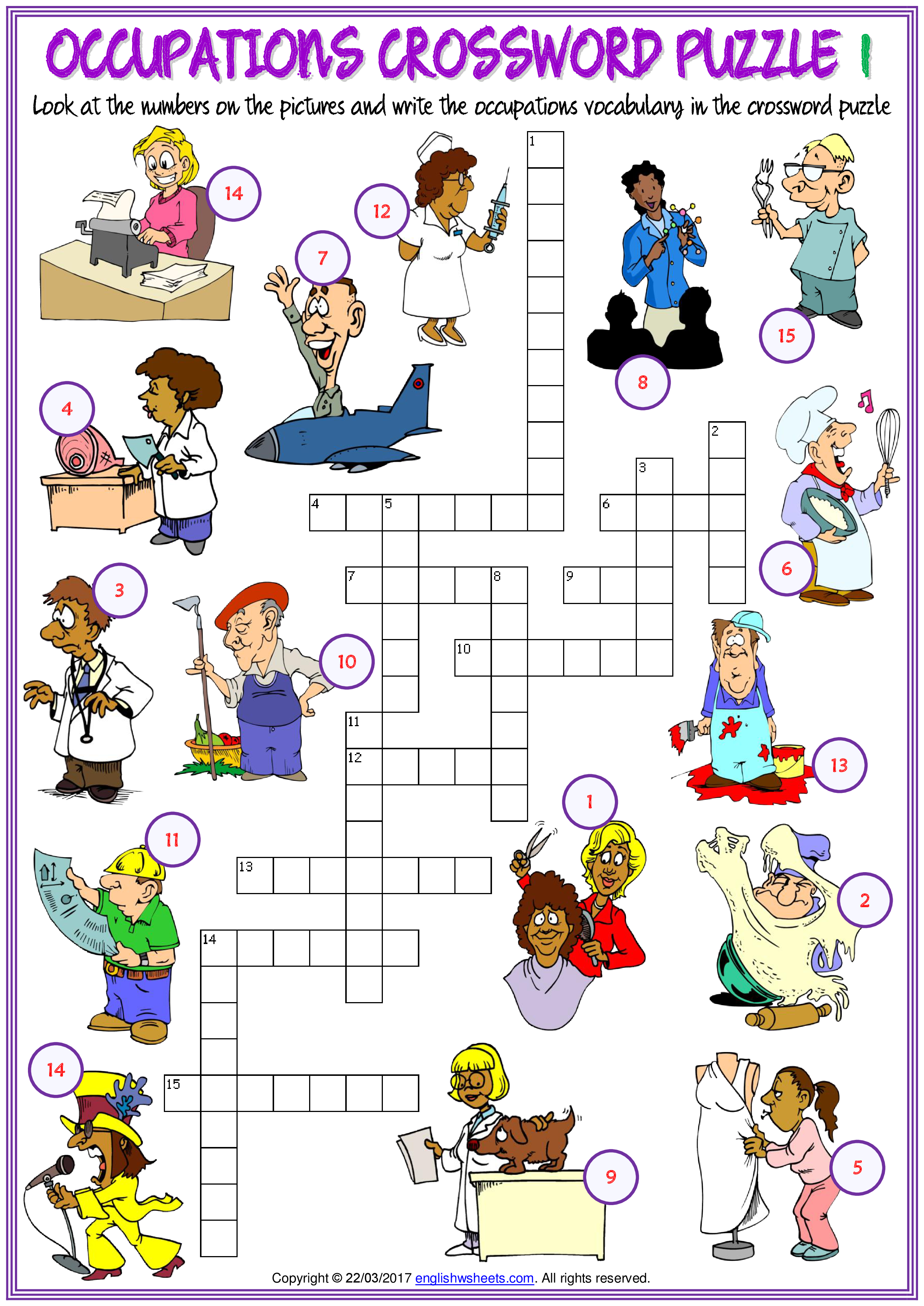 jobs esl printable crossword puzzle worksheets for kids