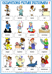 Jobs ESL Printable Picture Dictionary Worksheets For Kids