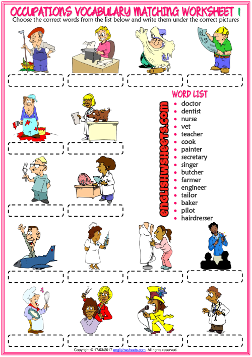 jobs esl printable matching exercise worksheets for kids