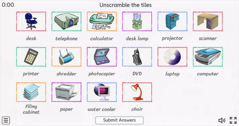 Office Objects ESL Interactive Match Up Worksheet