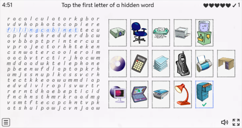 Office Objects ESL Interactive Wordsearch Puzzle