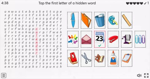 Office Objects ESL Interactive Wordsearch Puzzle
