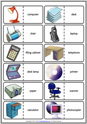 Office Objects ESL Printable Dominoes Game For Kids