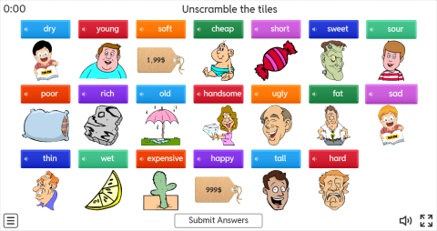 Opposite Adjectives ESL Unscramble Worksheet