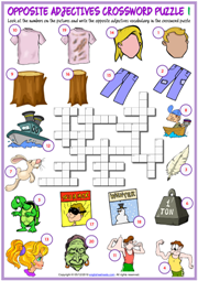 Opposite Adjectives ESL Crossword Puzzle Worksheets For Kids