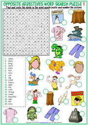 Opposite Adjectives ESL Word Search Puzzle Worksheets For Kids