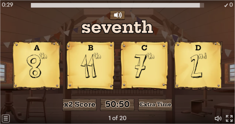 Ordinal Numbers ESL Interactive Vocabulary Quiz Show