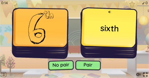 Ordinal Numbers ESL Pair or No Pair Worksheet