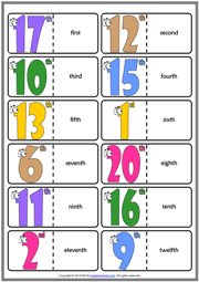 Ordinal Numbers ESL Printable Dominoes Game For Kids