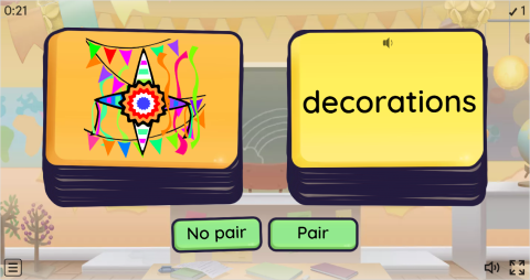 Parties ESL Vocabulary Pair or No Pair Worksheet