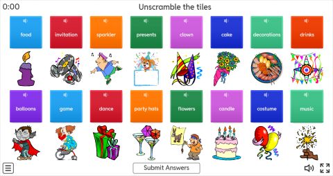 Parties ESL Interactive Unscramble Worksheet