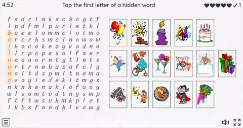 Parties Vocabulary ESL Interactive Wordsearch Puzzle