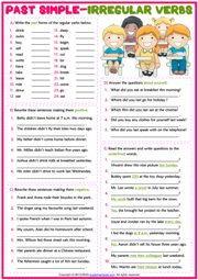 Past Simple Irregular Verbs ESL Grammar Test Worksheet