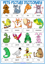 Pets ESL Printable Picture Dictionary Worksheet For Kids