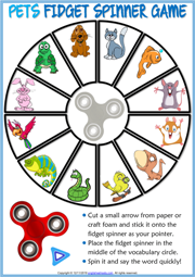 Pets ESL Printable Fidget Spinner Game For Kids