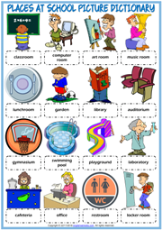 Places at School ESL Picture Dictionary Worksheet For Kids