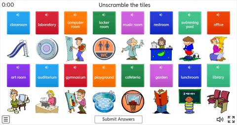 Places at School ESL Interactive Unscramble Worksheet