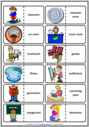 Places at School ESL Printable Dominoes Game For Kids