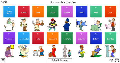 Places In A City ESL Interactive Unscramble Worksheet