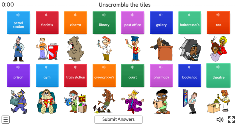 Places In A City ESL Interactive Unscramble Worksheet
