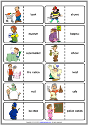 Places in a City ESL Printable Dominoes Game For Kids