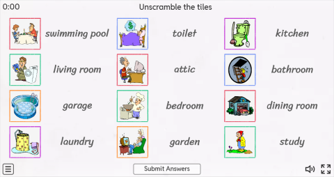 Places in a House ESL Interactive Match Up Worksheet