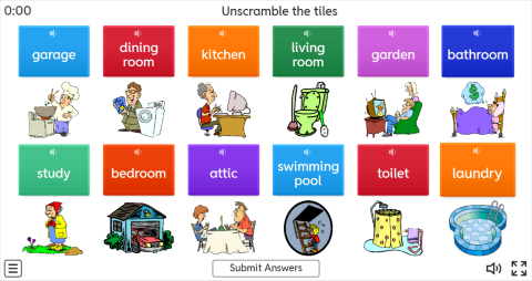 Places in a House ESL Interactive Unscramble Worksheet