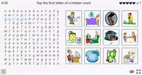 Places in a House ESL Interactive Wordsearch Puzzle
