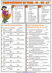Prepositions of Time : In - On - At ESL Exercises Worksheet