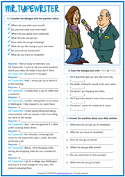 Daily Routines ESL Dialogue Comprehension Exercises Worksheet