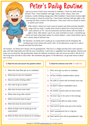 Daily Routines ESL Reading Comprehension Exercises Worksheet
