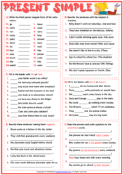 Present Simple Tense ESL Grammar Exercises Test Worksheet