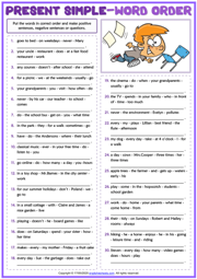 Present Simple Tense ESL Word Order Exercise Worksheet