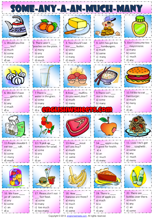 Food: how many?-how much?- some-any-a-an worksheet