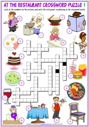 Restaurant Vocabulary ESL Crossword Puzzle Worksheets