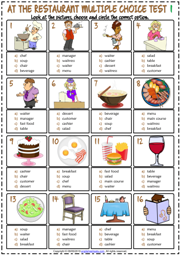 Restaurant Vocabulary ESL Multiple Choice Tests For Kids