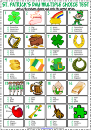 St. Patrick's Day ESL Printable Multiple Choice Test For Kids