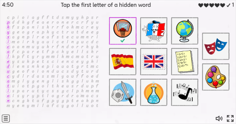 School Subjects ESL Interactive Wordsearch Puzzle