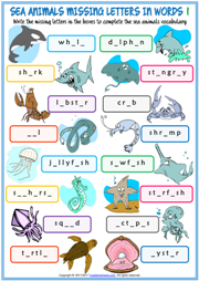 Sea Animals Missing Letters In Words Exercise Handouts
