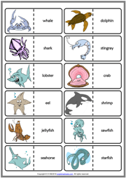 Sea Animals ESL Printable Dominoes Game For Kids